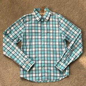 Men's Hollister Teal and White Checkered Button Up
